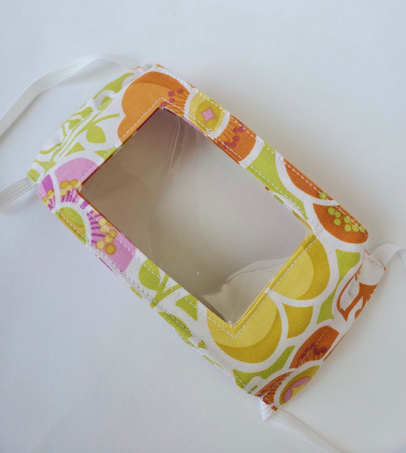 Clear Window Face Mask For the Deaf and Hearing Impaired Orange Floral