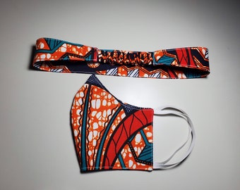 Reversible Ankara Mask and Matching Headband Pairing