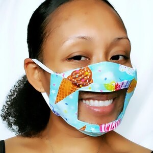 Clear Window Face Mask For the Deaf and Hearing Impaired Ice Cream