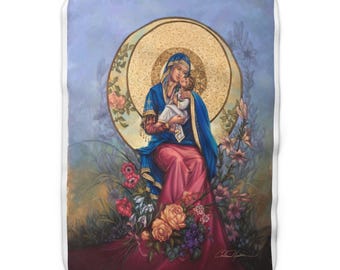 Our Lady of Joyful Mysteries Sherpa Fleece Blanket: Catholic Art