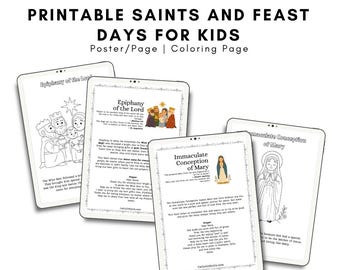 Santos y festividades para imprimir / Actividades católicas para niños (Descarga digital)