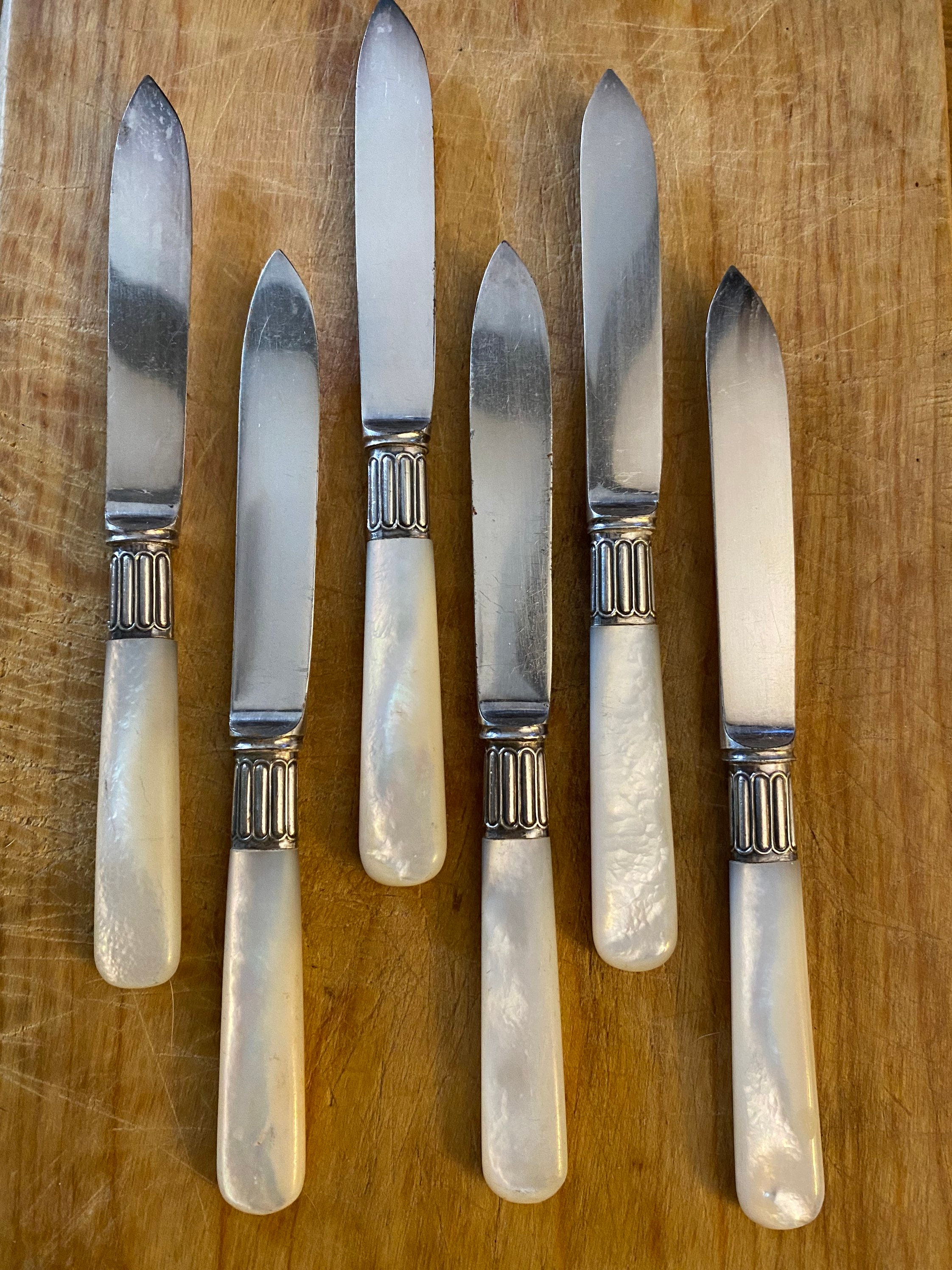 Silver Plated Fruit Knives & Forks With Mother Of Pearl Handles For 12 -  Decorative Collective