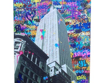 New York City Painting Photography Mashup NYC Graffiti Artwork Abstract Art Empire State Building Street Art Modern Pop Art Mixed Media