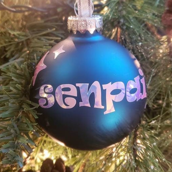 Senpai Anime Weaboo Glass Christmas Ornament