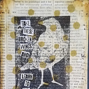 Blackbird singing in the dead of night, take these broken wings and learn to fly art card