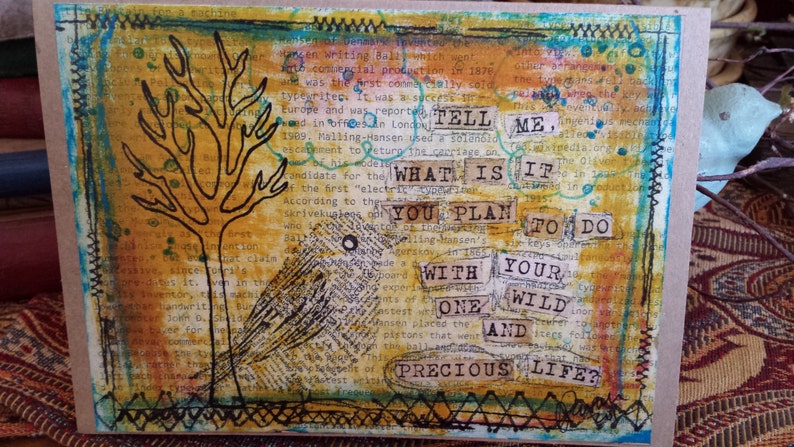 Mary Oliver Quote on Bird Art Card image 1