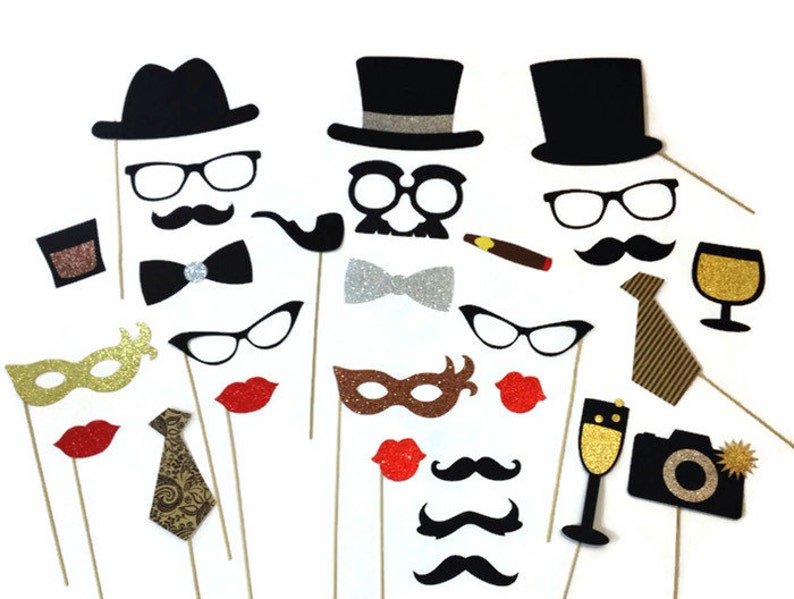 Photo Booth Props 29 Piece Photo Booth Props with Glitter Etsy