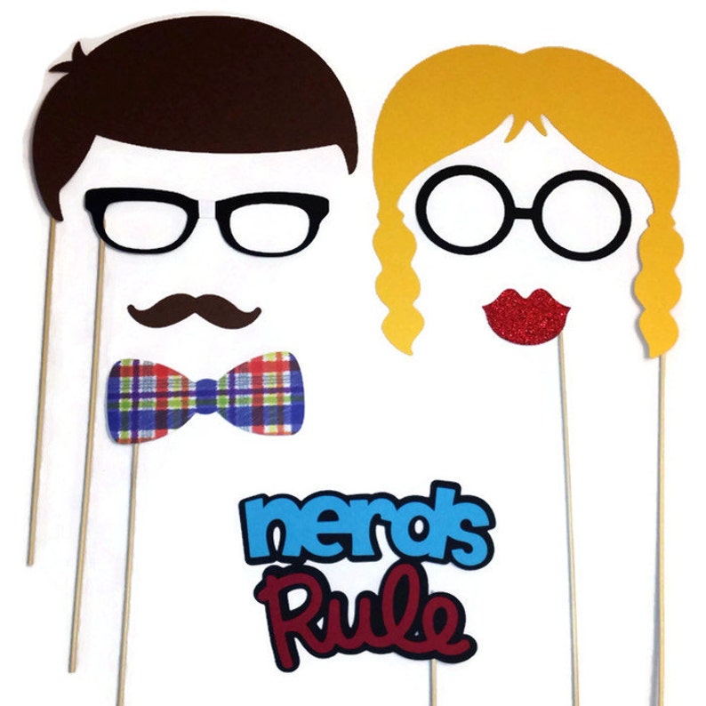Photo Booth Props 8 Piece Nerds Rule Photo Booth Prop Set Etsy