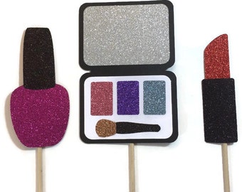 Photo Booth Props- Make Up-Lipstick-Nail Polish-Eye Shadow- Photo Booth Props with Glitter- You Pick the Glitter Color