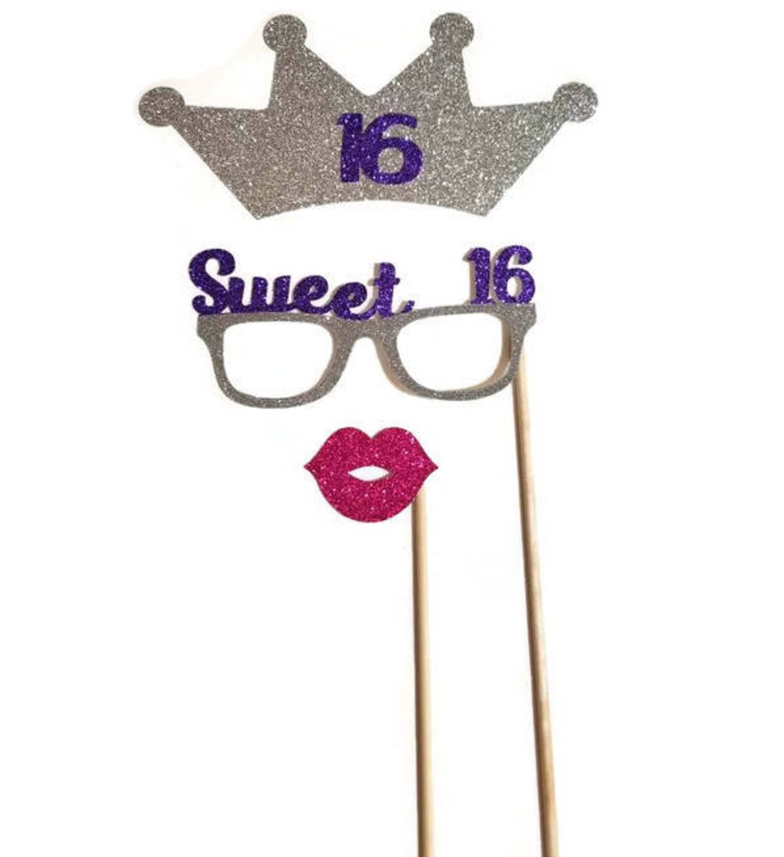 SWEET 16 Photo Booth Props 3pc Photo Booth Props With Glitter Etsy