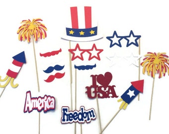 4th of July Photo Booth Props- 17 Piece Photo Booth Prop Set