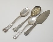 International Silver Company Kings- Pattern Serving Set Two Serving Spoons Dessert Server Embossed Serving Spoon