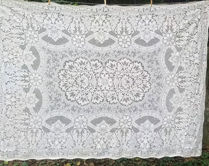 Vintage Quaker Lace Tablecloth Neoclassic Floral Pattern Etsy