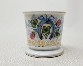 Mug à Rasage Antique Forgeron Fer à Cheval, Feuille de Trèfle William Beckler