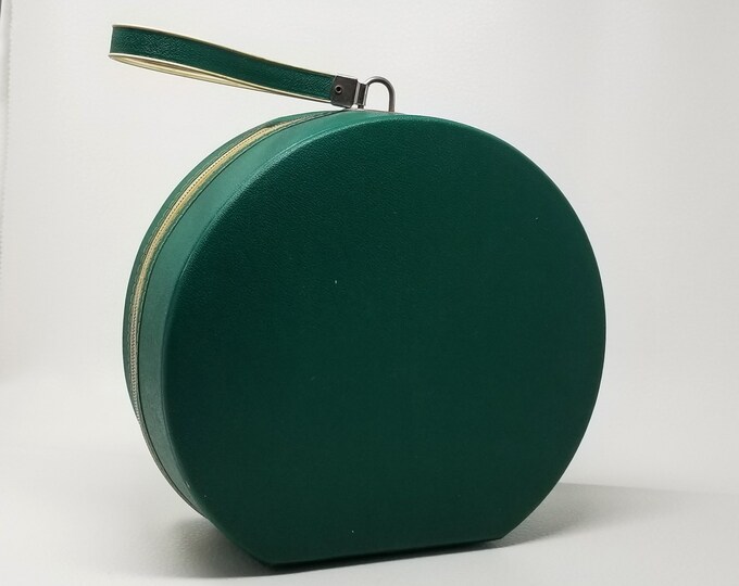 Vintage Round Green Hat Box Carrier With Zipper Etsy