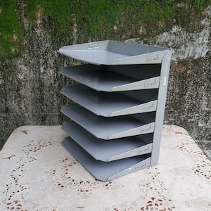 Vintage Grey Metal Industrial Five Tier Letter Tray