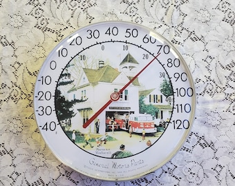 Termómetro decorativo de pared vintage de General Motors, 30 cm (12 pulgadas), escena de garaje GM, EE. UU., 1984