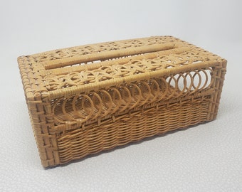 Vintage Boho Natural Wicker Tissue Box Holder