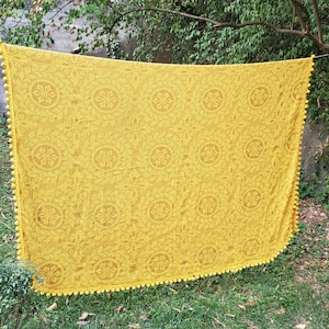 Vintage Dijon Yellow Damask Twin XL Size Bedspread or Coverlet