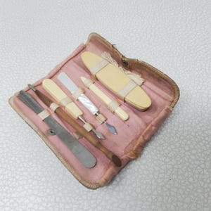 Antique Art Deco Celluloid Manicure Kit with Case