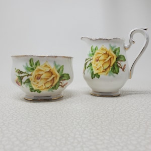 Royal Albert Bone China Cream And Sugar Yellow Made In England Tea Rose Pattern
