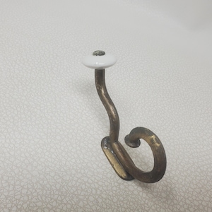 Vintage Bronze and White Porcelain Knob Coat or Towel Hook