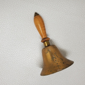 Antique  Bronze School Bell with Solid Wood Handle