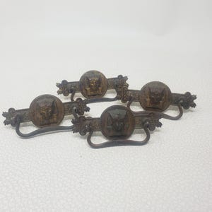 Antique Egyptian Revival Drawer Pulls Set of 4 Pharaoh Art Deco Furniture Hardware