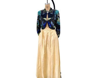 Jessica McClintock Gold Seide voller Länge Maxi formeller Rock gefüttert Vintage Größe 4