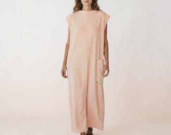 Pierre Cardin 60s 70s Terrycloth Towel Maxi Dress MCM Vtg Sheath Chic Sz M