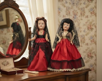 Antique Dolls Composition Mexico Spain 2 Mohair 1930 Jointed 13"