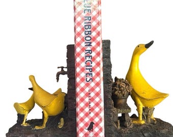 Geese Bookends Fence Goose Duck Whimsy Quality Vtg Resin Book Ends Collectible