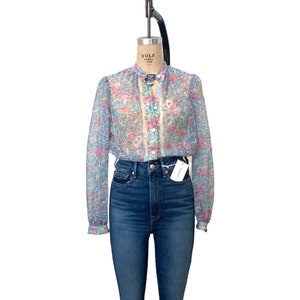 Vintage Sheer Floral Bohemian Button Blouse Top