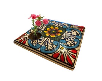 IKEBANA Stil Vase Keramik TALAVERA SPANISH Vase. Seltene Bunte Blumenbasis.