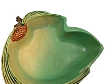 Roseville Pottery Green Pine Cone Bowl Console Candy Bowl #427-8 Rare piece