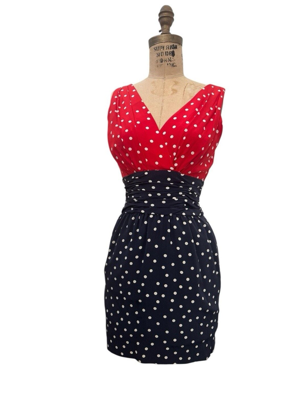 1980s VTG ALBERT NIPON Polka Dot Wiggle Dress Sz 8 Runs Small Mini Vee ...
