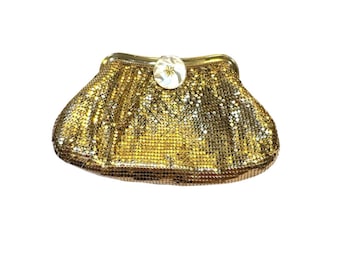 Weißer Abendtasche Clutch Portemonnaie Gold Mesh Vintage Art Deco mit Spiegel