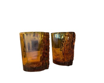 Seltene MCM Amber Art Glass Bark Strukturelle Empoli Whitefriars Baxter Barware Vintage