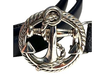 Brighton Belt Schwarz Silber Anker Schnalle Gürtel Nautik XL 38"36 34"