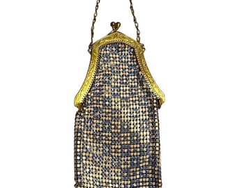 Vintage Blue Enameled Gold Link Art Deco 1920"s Art Deco Flapper Purse