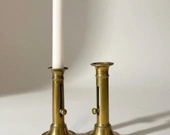 Pair of Antique European Brass Candlesticks Push Up Authentic Beauties