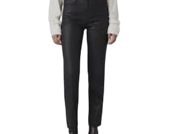 Wrangler Black Leather Trousers Pants Women’s High Rise Lined Sz 1 Waist 26"