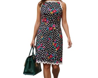 VTG Victor Costa Dress 100% Cotton Poppies Shift 80s Ricrack Spring