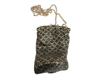 Weißer Abendtasche Clutch Portemonnaie Gold Mesh Vintage Art Deco mit Spiegel