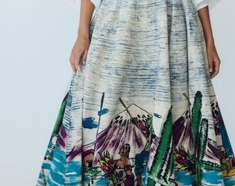 Vtg 50s Mexico Hand Painted Skirt Mexican Tourist Circle Patio Skirt Sz One Size