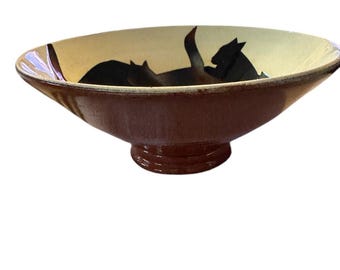 Vaughan L Smith Westcote Bell Cat Silhouette 6” Art Pottery Bowl Signed