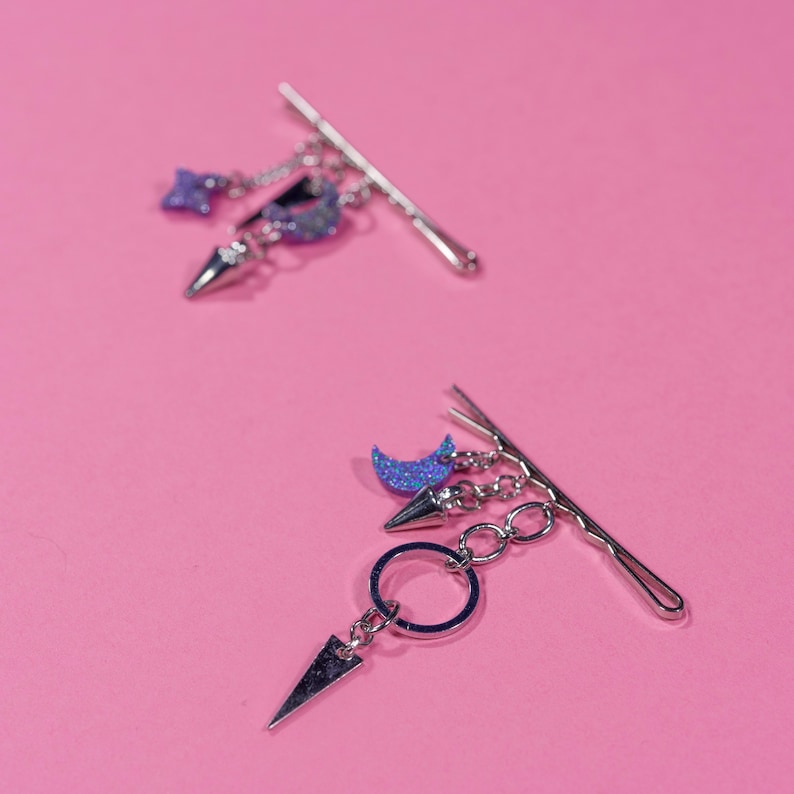 Holographic Star /& Moon Hair Pin Set Pink or Lilac