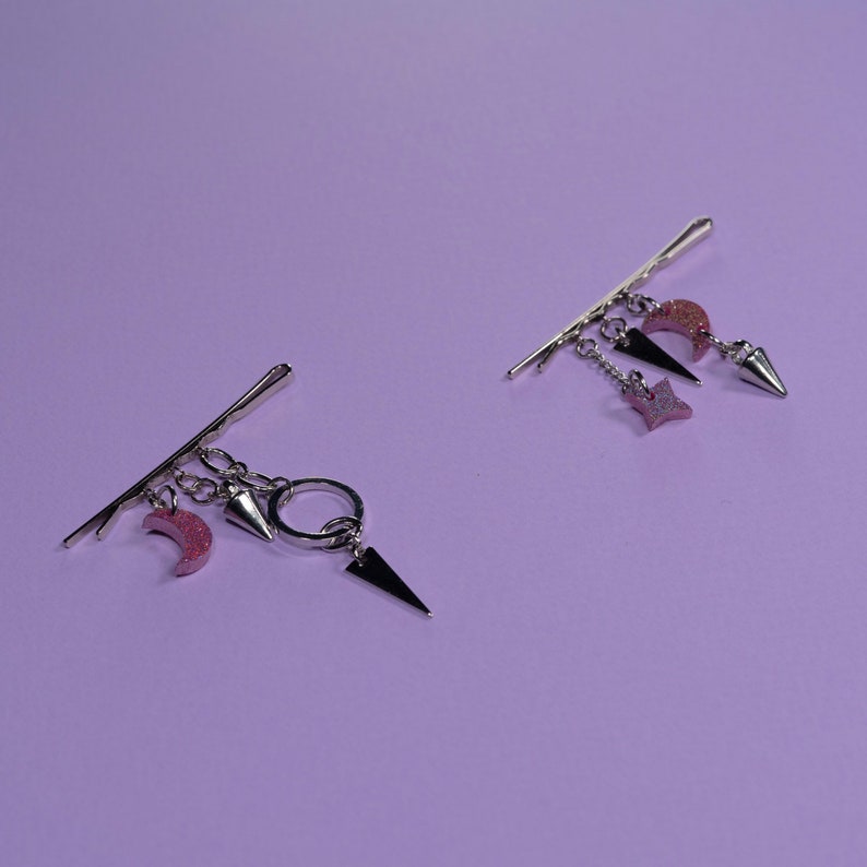 Holographic Star /& Moon Hair Pin Set Pink or Lilac
