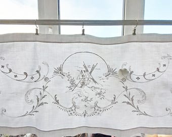 Holländischer Windmühle gestickt, Weißer Baumwollvorhang, Größe 61 x 16, Handgemachter Fenstervolant, Hohlsaum Stickerei, Holland einzigartige Geschenkidee