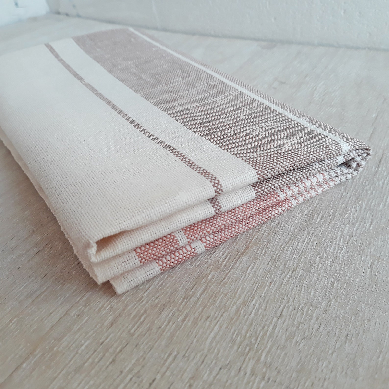 Brown linen kitchen towels with stripes White natural fabric Etsy